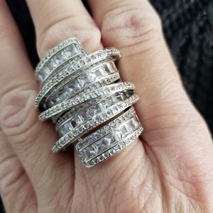 Sterling Silver  CZ Multi Layer Cocktail Ring